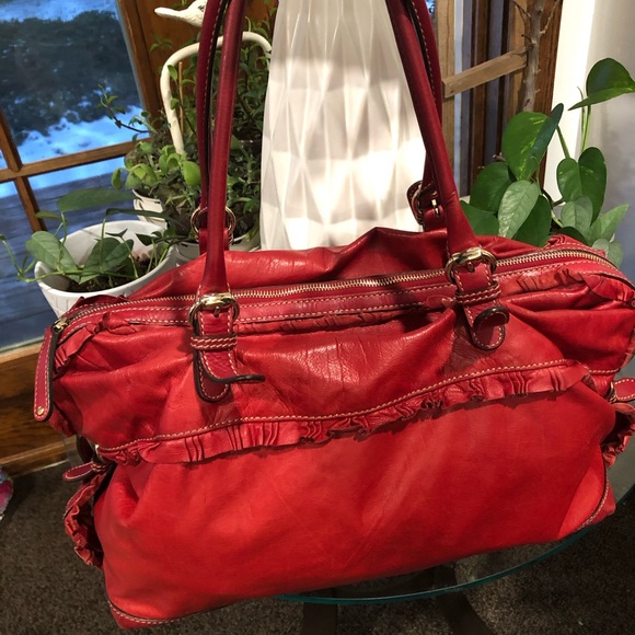 Authentic Gucci Red Soft Leather Calfskin Sabrina Boston Handbag - Picture 4 of 16